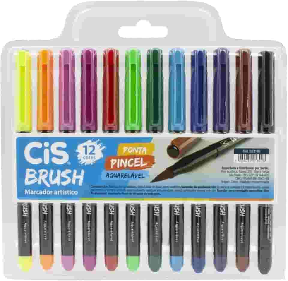 Caneta pincel Brush Aquarelável com 12 cores Cis