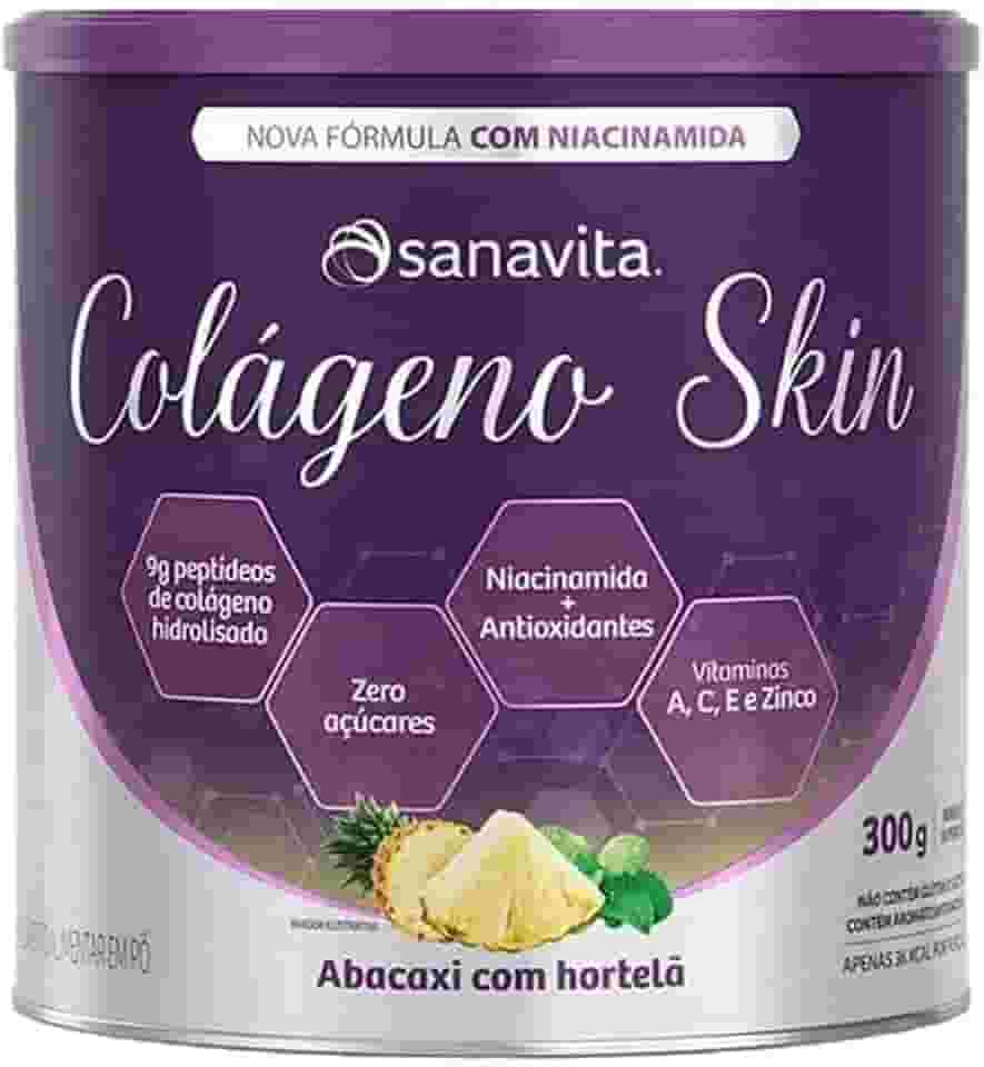Sanavita Colágeno Skin - Pele Saudável - Abacaxi com Hortelã - Lata 300g