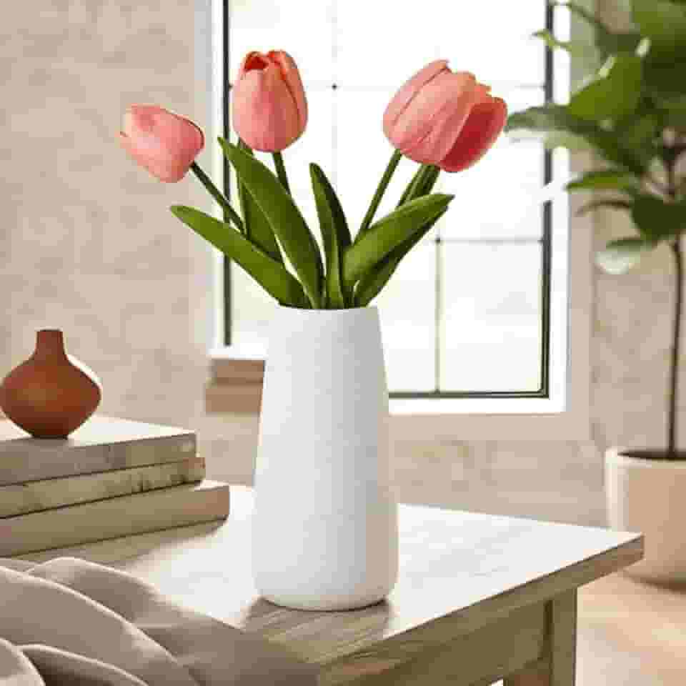 Vaso Nórdico Cerâmica Branco Textura Boho Minimalista Moderno 800ml Mikonos 19cm