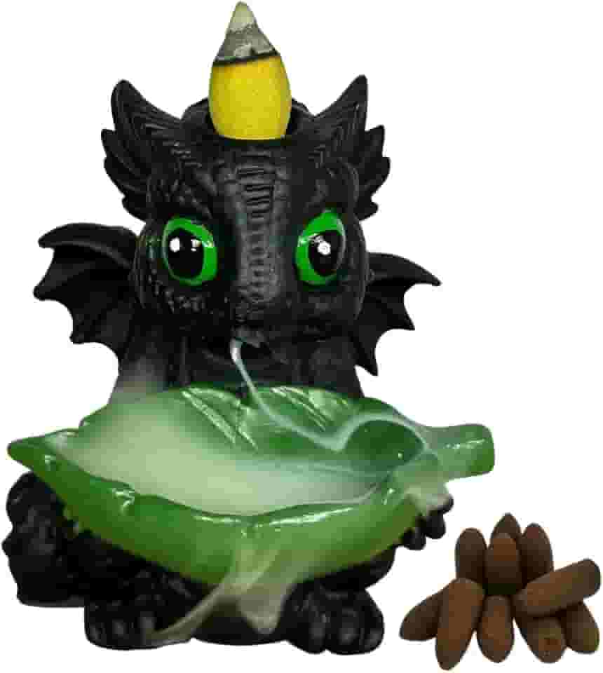 Incensário Cascata Dragão Porta Incenso Vareta e Cascata Backflow Fumaça Invertida + 10 Incensos cone Premium Sortidos