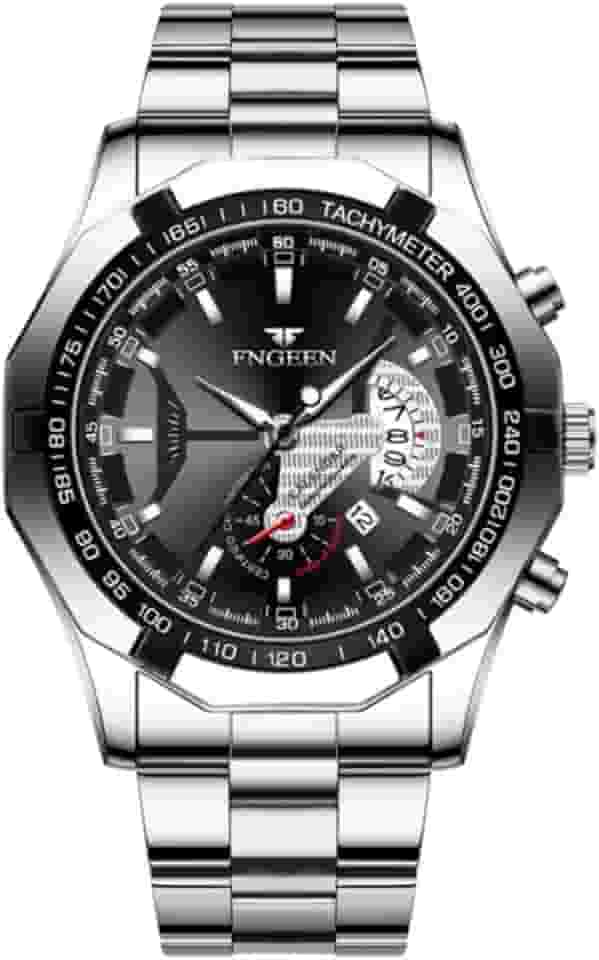 Relógio Blindado Resistente a Água Preto e Prata em Vidro Mineral Hardlex Movimento em Quartzo - 'Boss Elite' + Caixa Premium