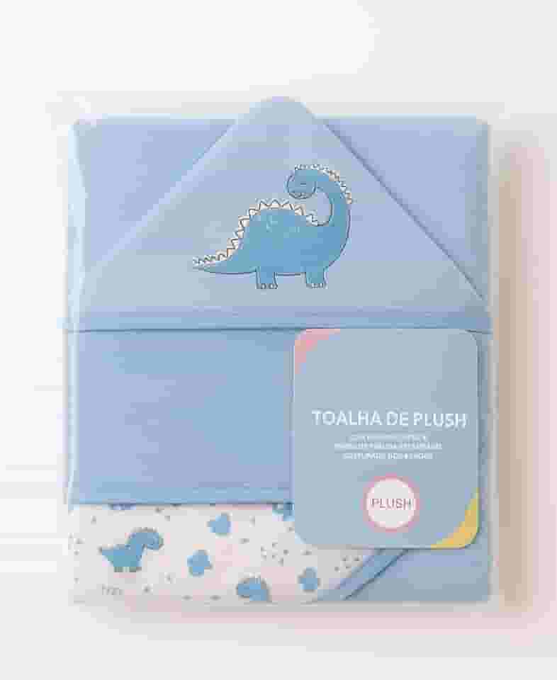 Toalha de banho bebe plush felpuda macia marca Bublim com forro de fralda e capuz enxoval de bebê infantil menino menina 68 x 68 cm (Azul - Dinossauro)
