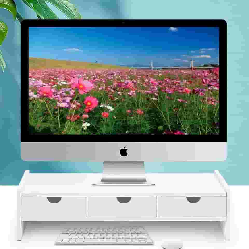 Suporte para monitor, prateleira para computador portátil com 3 gavetas organizadoras MDF 15 mm