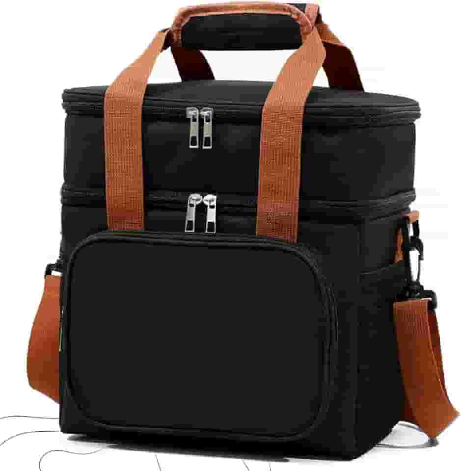 Bolsa Termica Marmita Lancheira Grande Alça Ombro Trabalho Passeio Academia Dois Andares Dobrável 14L (Preta)