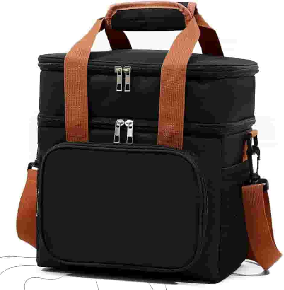 Bolsa Termica Marmita Lancheira Grande Alça Ombro Trabalho Passeio Academia Dois Andares Dobrável 14L (Preta)