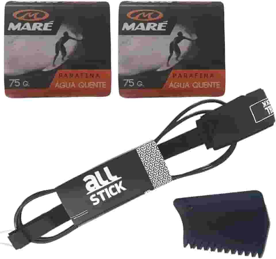 Kit Leash Prancha De Surf Regular 6mm + 2 Parafina Surf Maré + Raspador Resistente e Performance