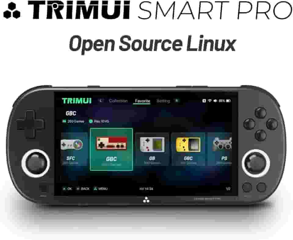 Emulador Video Game Console Trimui Smart Pro Mini Game, SD 64 GB, Tela HD IPS de 4,9 Pol, Sistema Linux, Suporte a Mais de 5500 Jogos Clássicos, Gamepad sem Fio 2.4G/5G, WiFi Bluetooth - Preto.