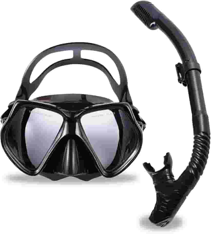 Máscara de Mergulho com Visão Grande Angular de 180°, Incluindo Snorkel, Óculos de Mergulho e Conjunto Profissional de Mergulho.