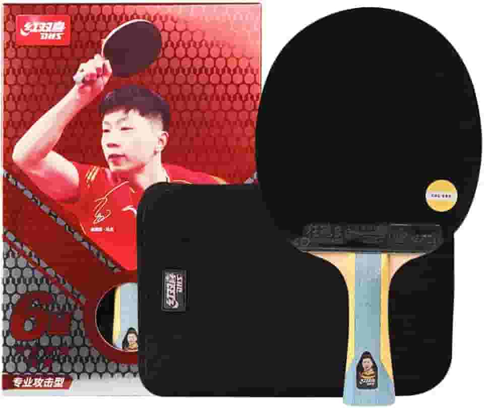 DHS Raquete de tênis de mesa 6 estrelas, cabo de haste 6002/6006 ou suporte para caneta, raquete de pingue-pongue da série Superstars com um protetor de borracha Ppbigu / película de proteção de