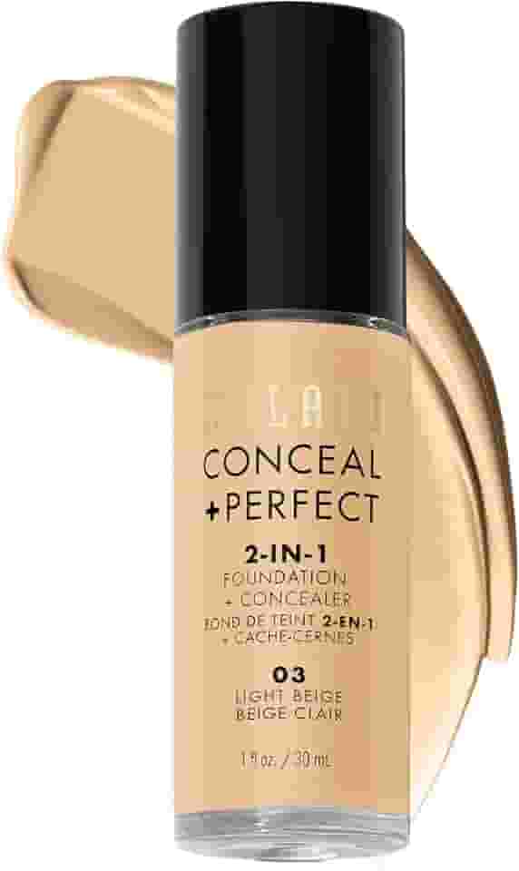 Milani Base líquida oculta + perfeita – bege claro, 40 ml Livre de crueldade, resistente à água, sem óleo, cobertura média a total, acabamento fosco acetinado