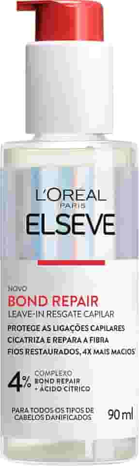 L'Oréal Paris Elseve Bond Repair Leave-In Finalizador Resgate Capilar com Ácido Cítrico e Glicina, Proteção Térmica 230°C, Controla Frizz e Reconstrói Ligações, 90ml