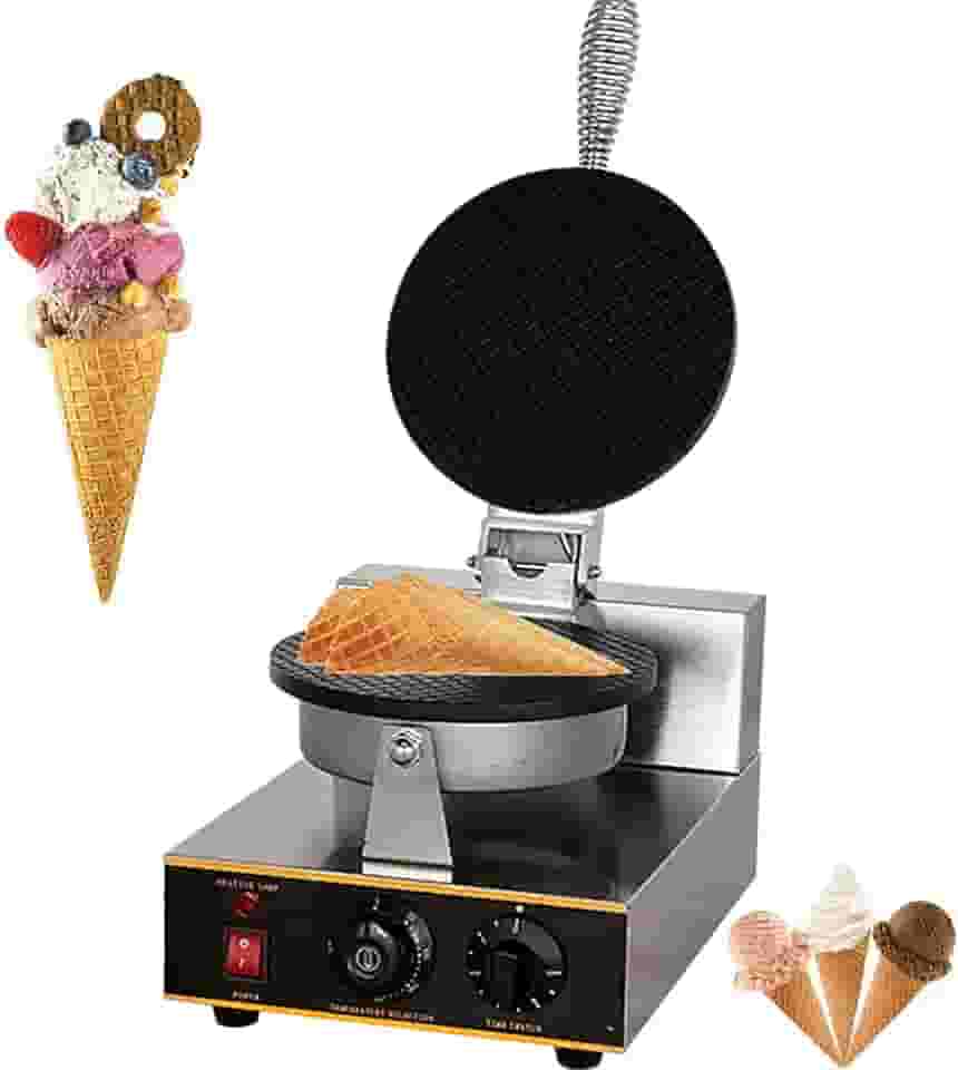 MáQuina EléTrica De Casquinha De Sorvete, MáQuina De Casquinha Crocante Com Aquecimento De Dupla Face, Massa Antiaderente/FáCil De Limpar, (50~250°C / 0-5 Minutos),Singlehead
