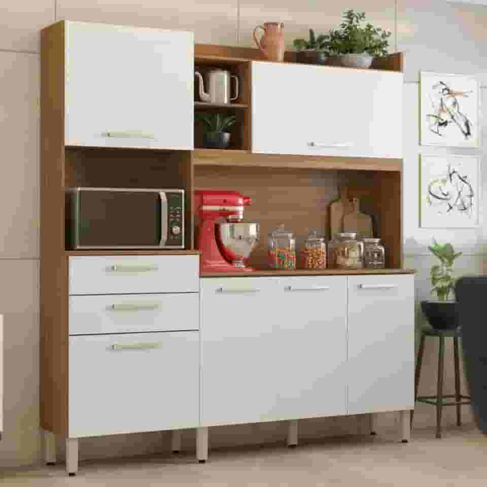 Armário de Cozinha 6 Portas 2 Gavetas Select Demobile Amêndoa/Branco