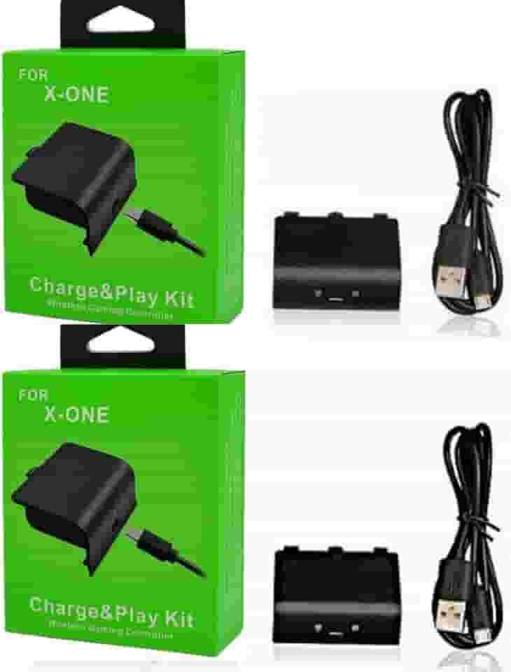 Kit 02 Bateria Recarregável Para Controle Joystick Compatível com Xbox One XBox S com Cabo Carregador Longo