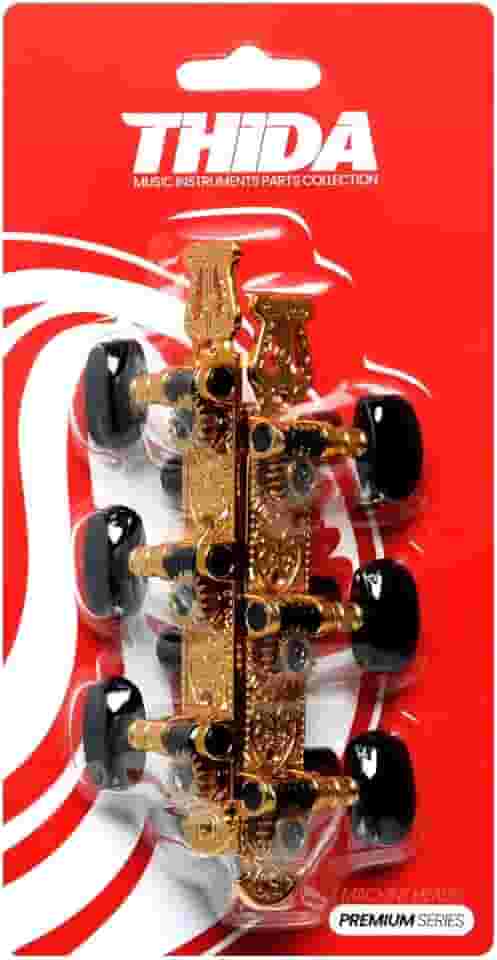 Tarraxas Deluxe Profissional Dourada e Preto Para Violao Nylon Clássico 18 Dentes Pino Grosso