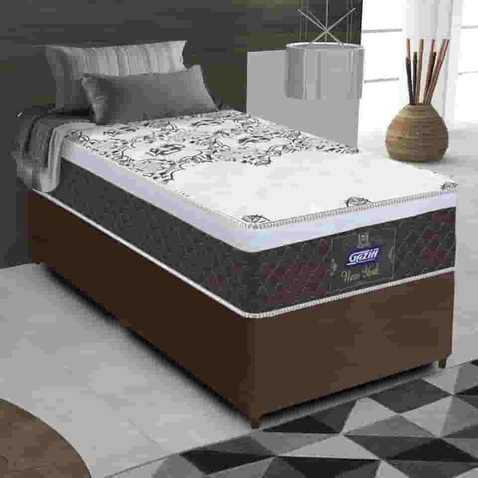 Cama Box Solteiro Colchão Molas Ensacadas com Euro IN New York Marrom,Branco 88x188x64cm