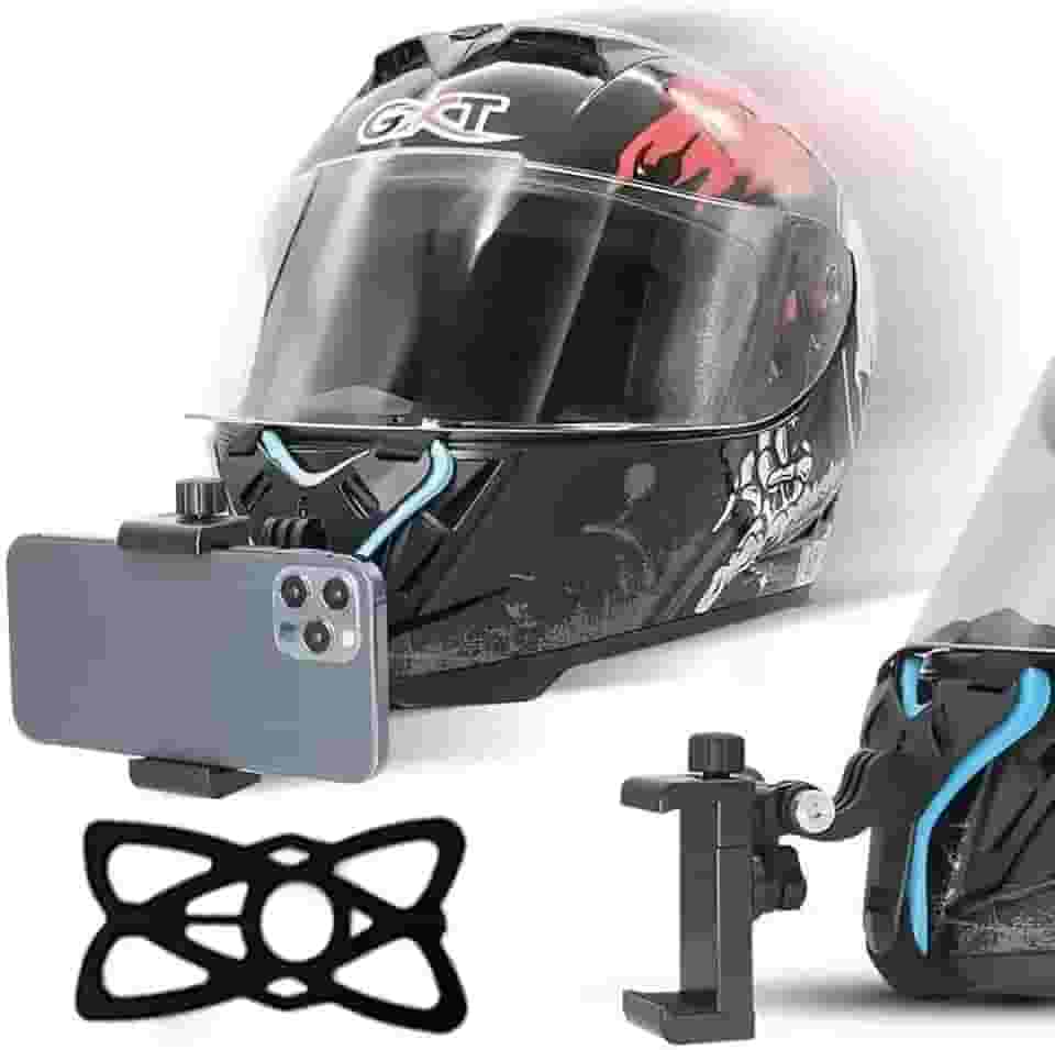 Suporte de Queixo para Capacete Compatível com GoPro, Câmeras de Ação e Smartphones (Inclui GoPro, Sjcam) (Azul)