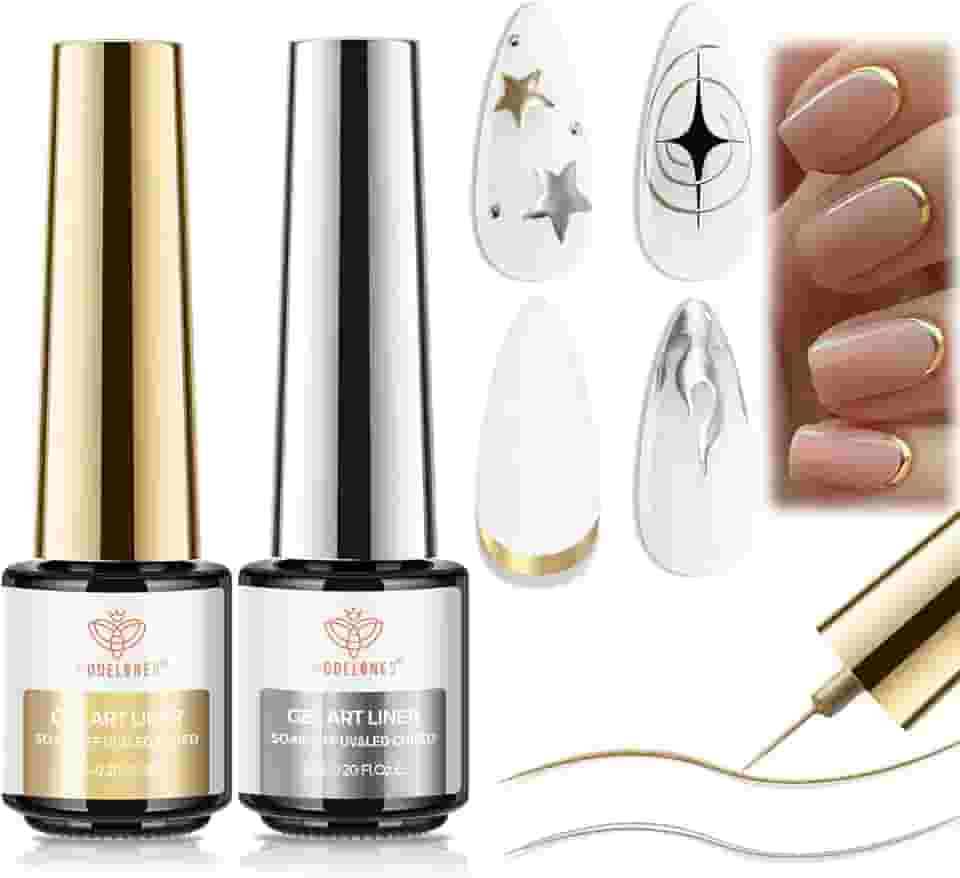 modelones Esmalte Em Gel Metálico 2 Peças, Esmalte Em Gel Dourado E Prateado, Bronze Dourado, Espelhado E Cromado, Efeito 3D, Pincel Fino Para Efeito Redemoinho, Imersão Em Led, Faça Você Mesmo, Pre