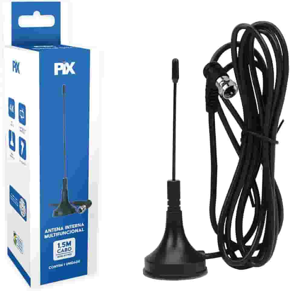 PIX Antena HDTV Digital Mini Multifuncional Cabo 1,5 metros, Preto, SC-523