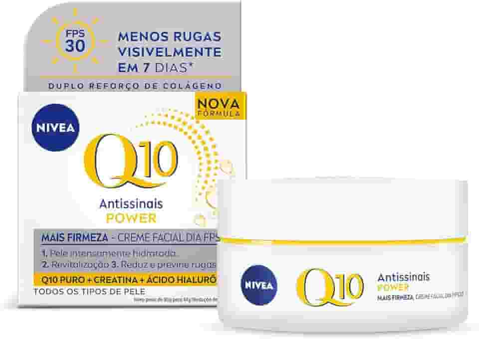 NIVEA Creme Facial Antissinais Q10 Power Dia FPS 30 50g - Reduz rugas e linhas de expressão, hidrata intensamente e é adequado para peles sensíveis, uso diurno