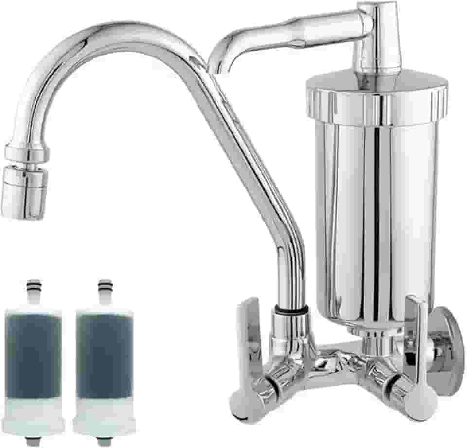 CASA PREMIER Torneira Bica Móvel Parede Metal Com Filtro Em Abs C70 + 2 Refil Filtro Pro Saúde