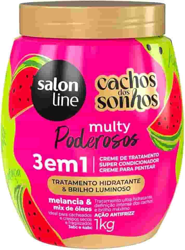 Salon Line, Creme de Tratamento 3 em 1, Multy Poderosos, Cachos dos Sonhos, Melancia e Mix de Óleos, Vegano - Para Cabelos Cacheados e Crespos, 1kg