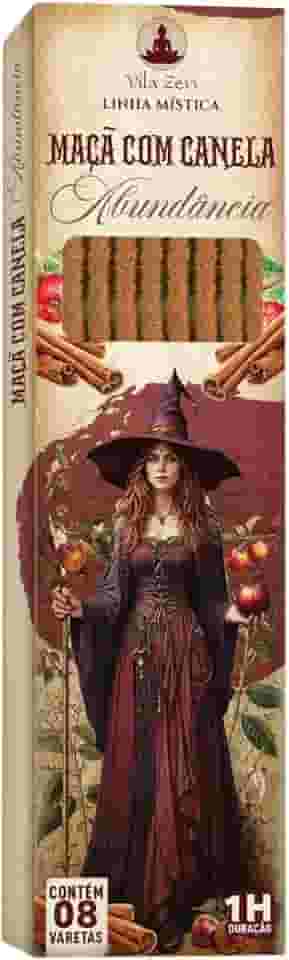 Incenso Vila Zen Linha Mística Bruxas, Incenso Natural Sem Carvão - Caixinha com 8 Varetas cada (MAÇÃ COM CANELA - Abundância)