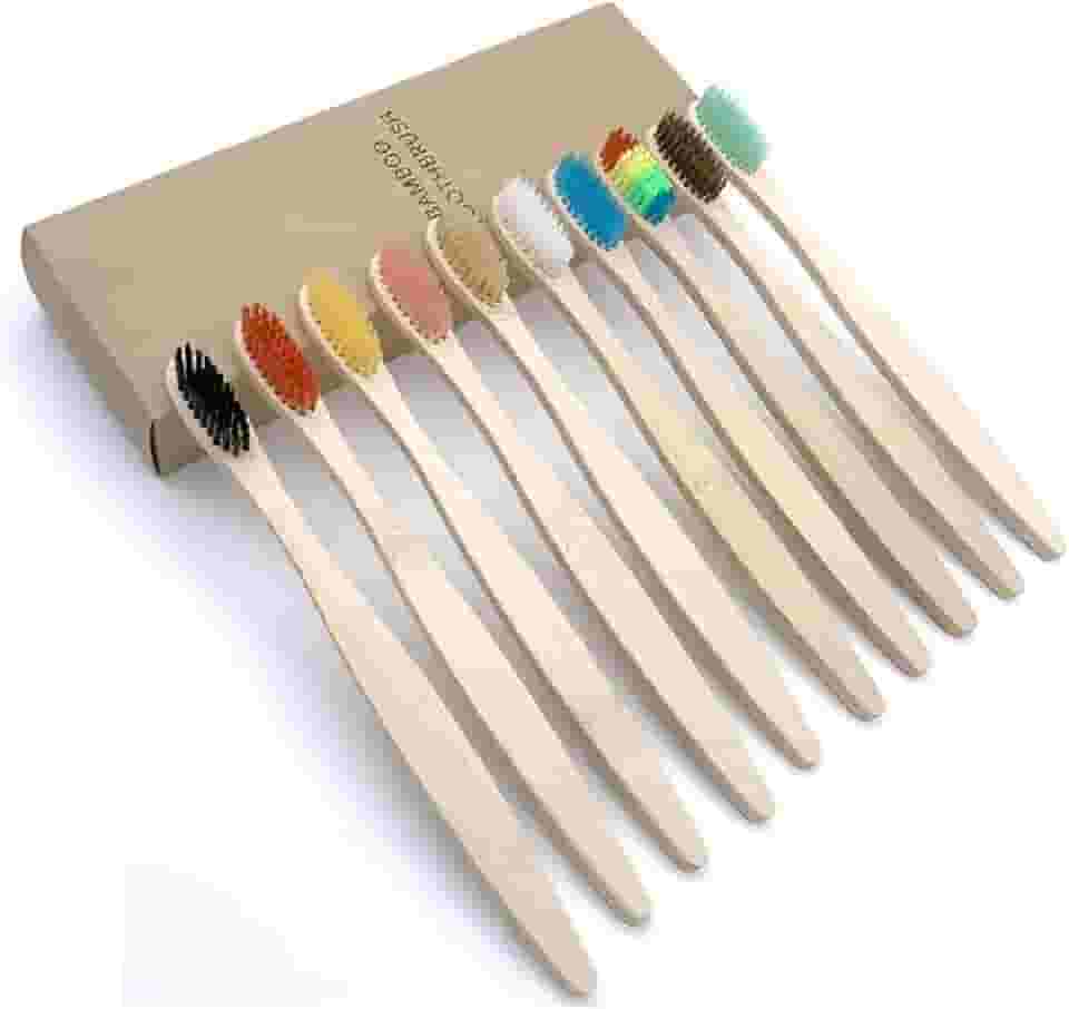 Eco Escovas de Dente Sustentável Bambu Ecológicas - Pacote com 10 Unidades Ótimo Custo-benefício Dental Biodegradável