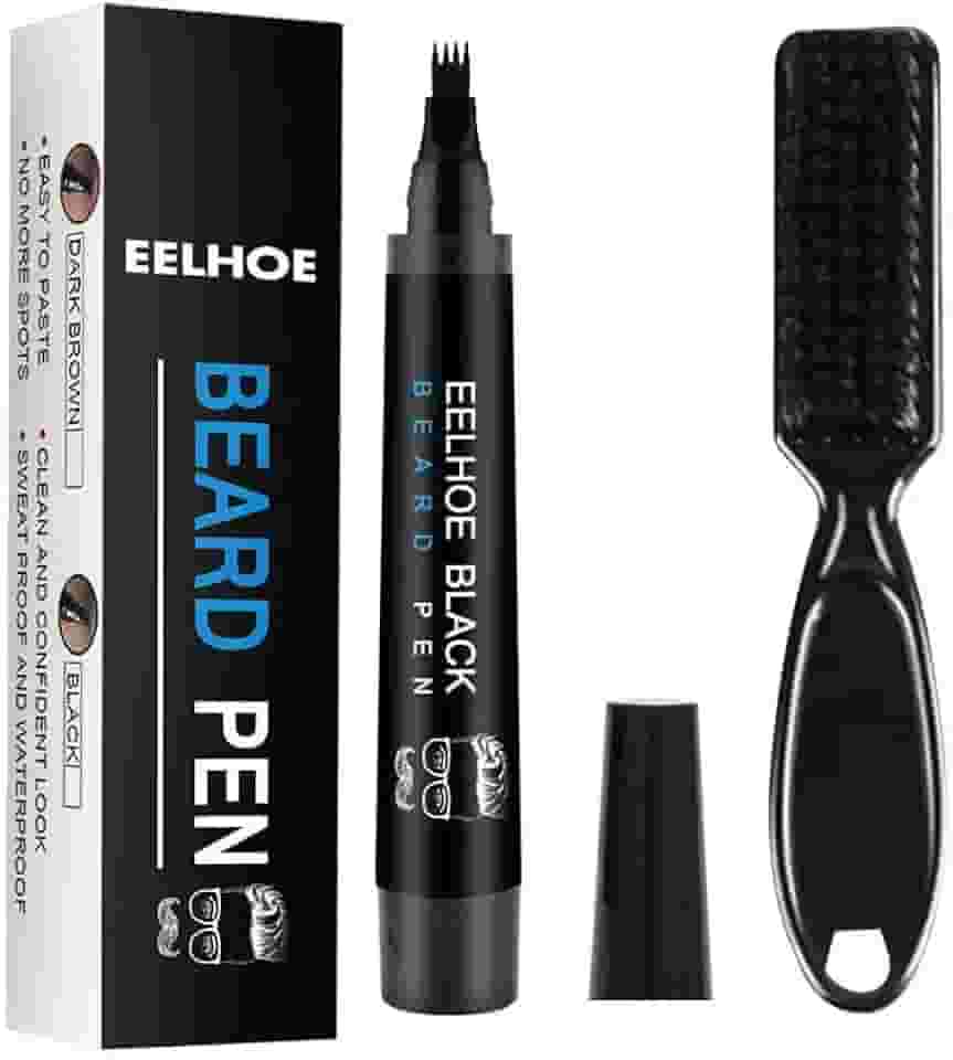 Brteyes Conjunto de canetas de barba para enchimento de barba e lápis e pincel para melhorar a barba à prova d'água para bigode, ferramentas para modelar e definir sua barba preta