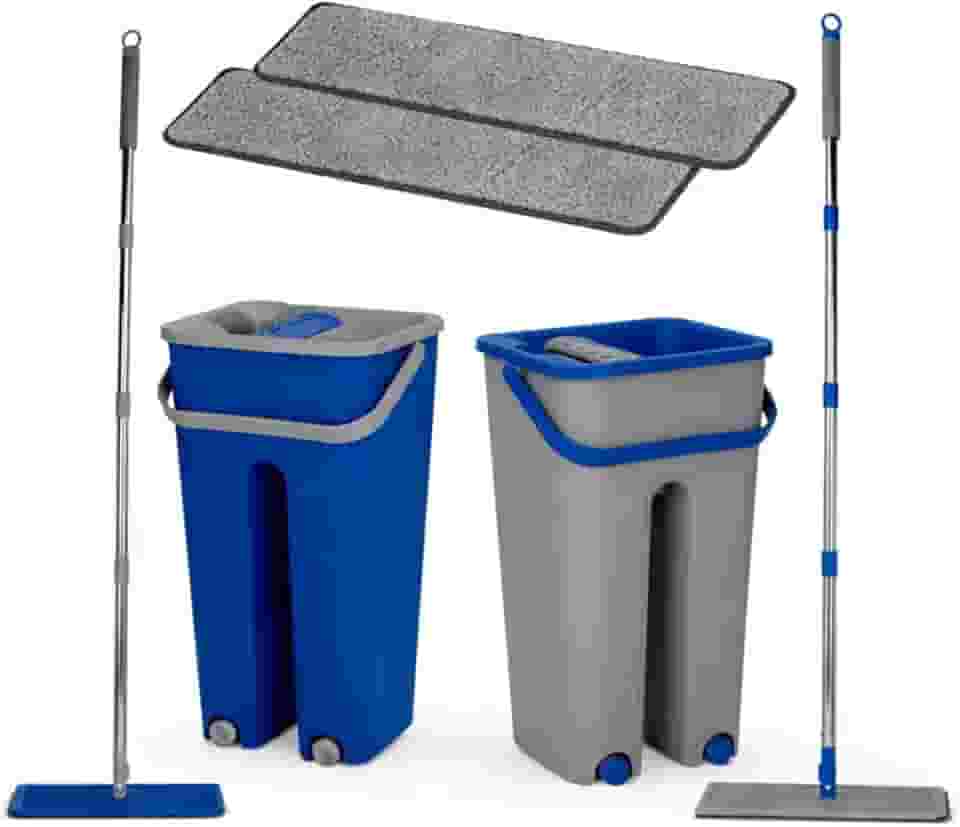 Mop Lava e Seca com Balde Duplo, Rotação 360°, 2 Refis de Microfibra e Cabo Ajustável