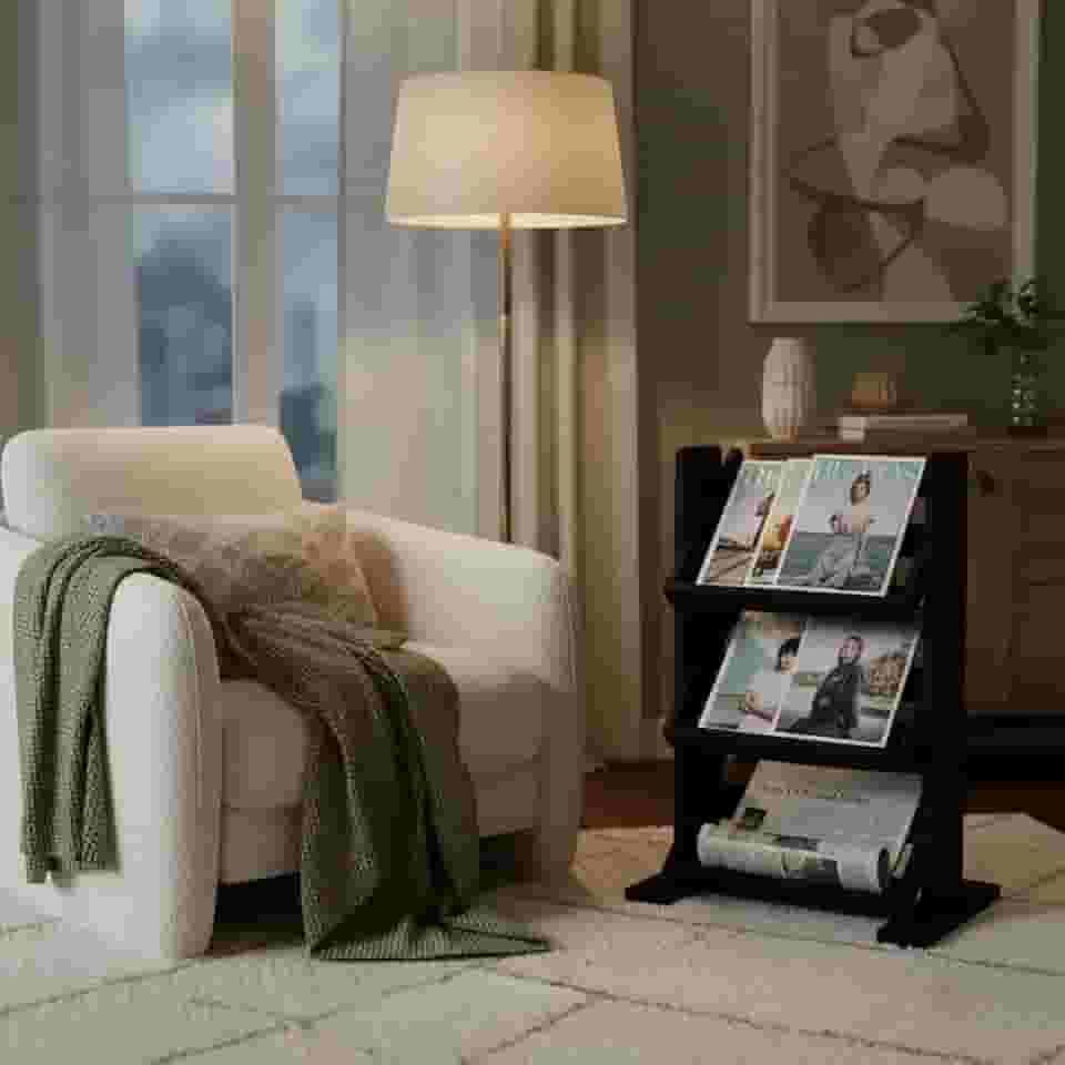 Revisteiro de Piso Chão Porta Revistas Livros Jornal Preto Laca