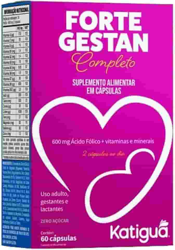 Katiguá, Fortegestan Pré-natal completo, com vitaminas e minerais, Sem sabor, Para mulheres, 60 Cápsulas rígidas • 30 doses, Rosa