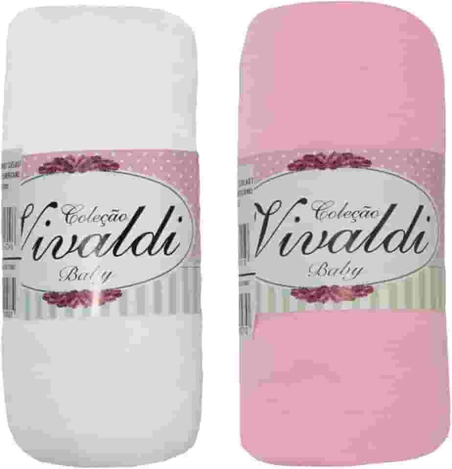 Lençol Avulso Bebe com Elástico Kit 2 peças Rosa e Branco Berço Americano 70cmX130cmX12cm