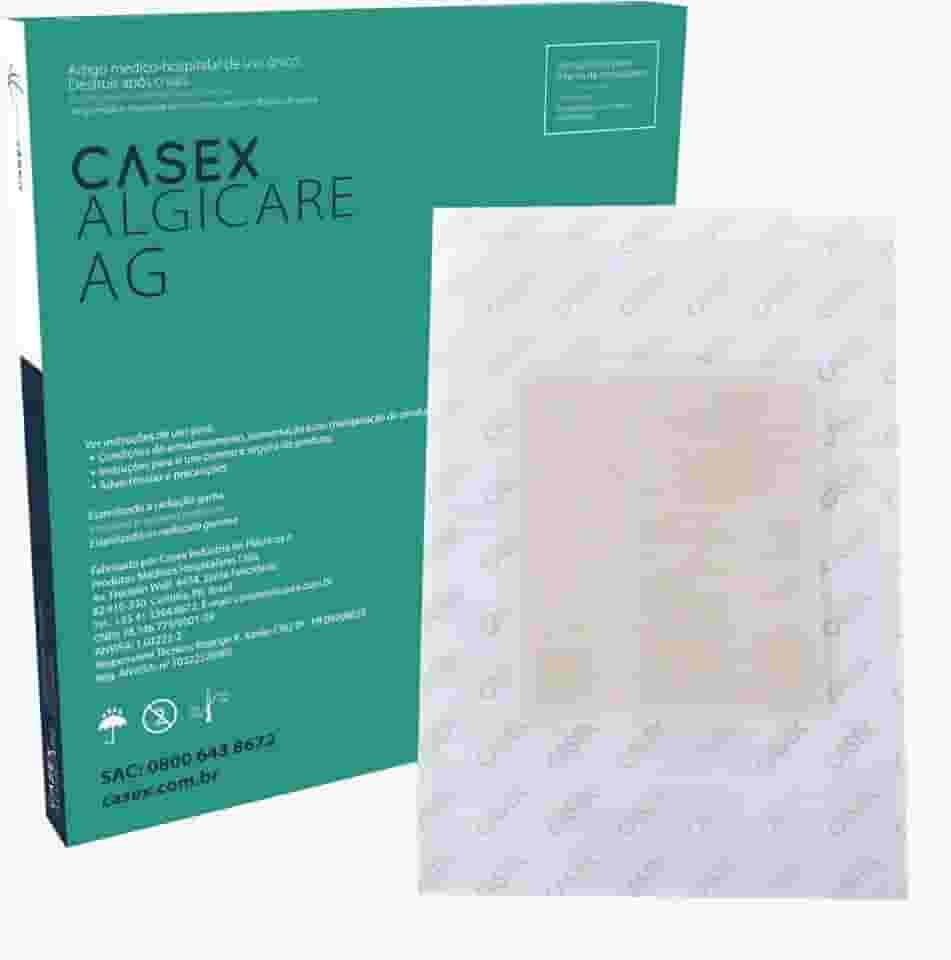 Casex, Algicare AG Casex – Curativo de Alginato de Cálcio com Prata Iônica 10x10cm | Alta Absorção e Ação Antimicrobiana | Ideal para Feridas Exsudativas e Cicatrização Avançada, 1 Unidade, Não acompanha caixa