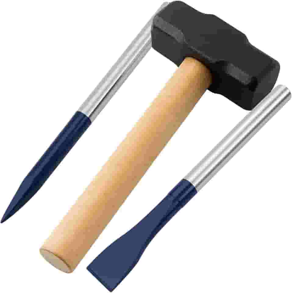 Kit Pedreiro Marreta 1kg com Talhadeira e Ponteiro em Aço | Ferramentas para Construção, Demolição e Obras