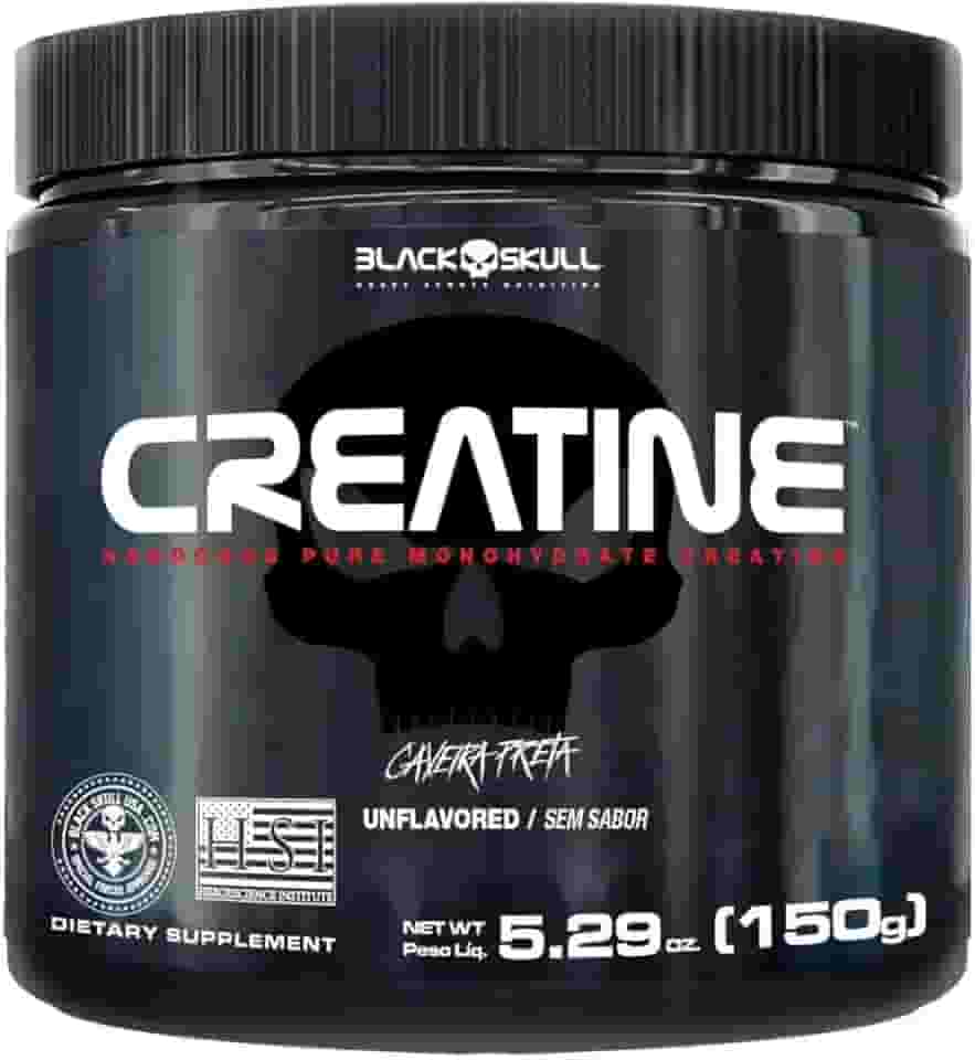 Black Skull Creatine Monohydrate - Suplementação para Treino, Performance, Ganho Muscular, Hipertrofia, Força e Resistência - Sem Sabor - Pote 150g