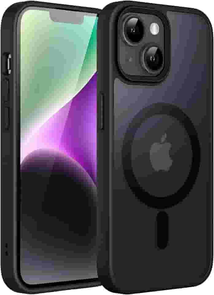 JETech Capa Magnético para iPhone 14 Plus 6,7 Polegadas Compatível com MagSafe, Case Capinha Translúcido Fosco Verso Fina à Prova de Choque Tampa (Preto)