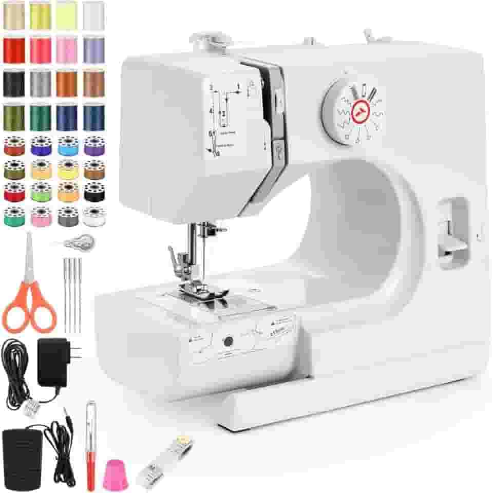 Mini máquina de costura,máquina de costura elétrica portátil para iniciantes,velocidade dupla de 12 pontos com pedal e kit de costura de 42 peças,fácil de usar,110V-220V