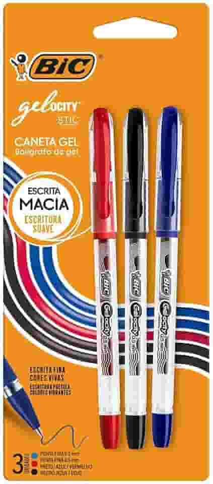 BIC, Caneta em Gel, Gelocity, Ponta Fina, 3 Cores