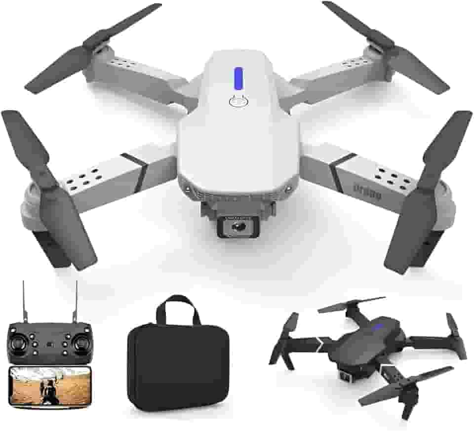 Drone DLI E88 com Câmera, Drone Pliável 4K UHD para Adultos, Crianças e Iniciantes, com 2 Baterias, Estojo de Transporte e Hélices, Quadricóptero de Controle Remoto com Hover Estável, Quadricóptero WiFi FPV com Evitação de Obstáculos, Voo em Trajetória, Controle por Gravidade, Decolagem/Pouso com um Toque e Flip 3D (Cinza)