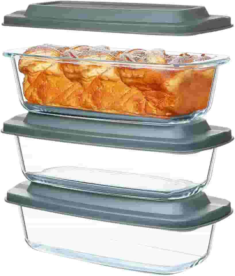 Conjunto 3 Formas para Pão de Vidro Life com Tampas herméticas – Capacidade 1.8 Litros Cada – Assadeiras Refratárias para Forno, Armazenamento e Refeições, Ideal para Pães, Bolos e Receitas Caseiras