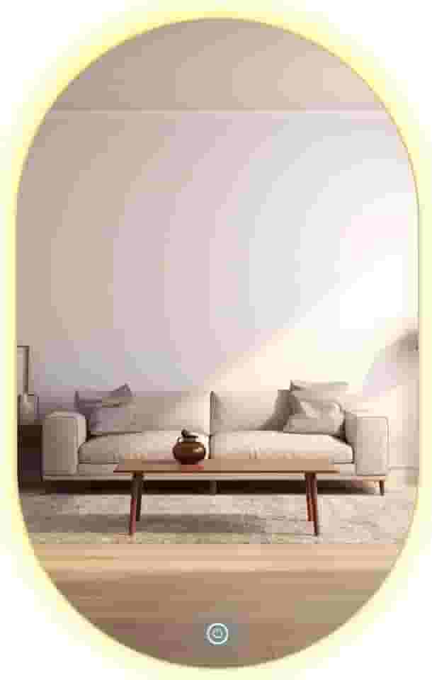 Espelho Led Oval Decorativo 60x40cm Lapidado Touch Screen (3000K LUZ QUENTE)