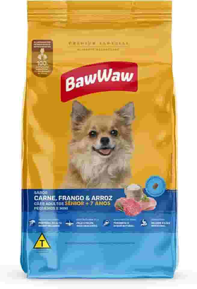 Ração Baw Waw para cães adultos Sênior pequenos e minis sabor Carne, Frango e Arroz - 10.1kg
