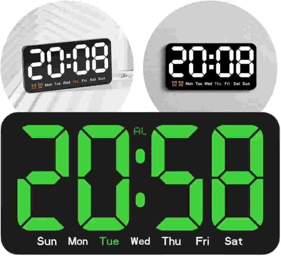 Relógio de Parede Digital LED, Display Hora e Dia da Semana, Ideal para Academia, Galpão, Recepção e Uso Comercial (Led Verde)