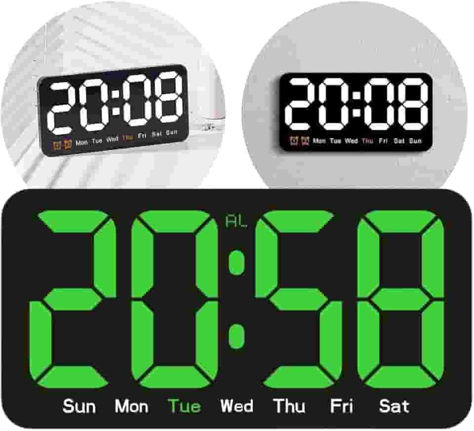 Relógio de Parede Digital LED, Display Hora e Dia da Semana, Ideal para Academia, Galpão, Recepção e Uso Comercial (Led Verde)