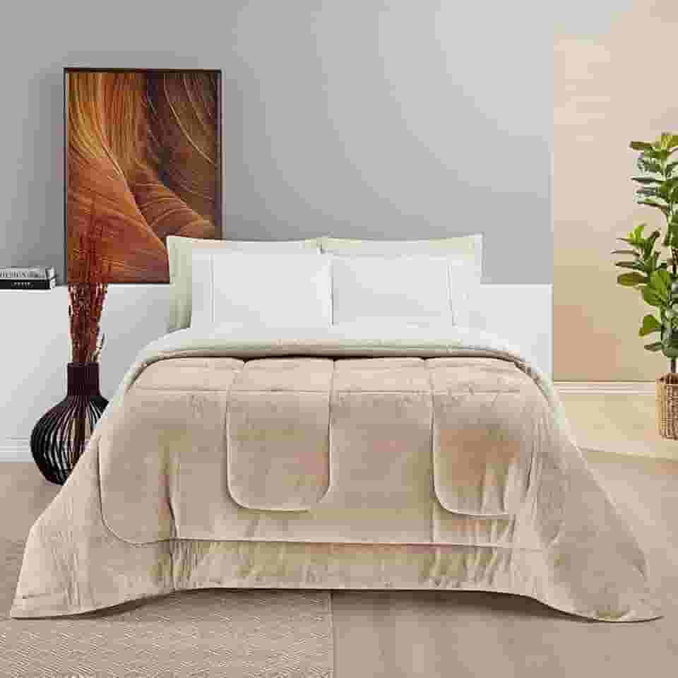 Cobertor QUEEN GIGANTE Manta Coberta Sherpa Macio Frio Intenso Grosso Coberdrom Dupla Face (Caqui)