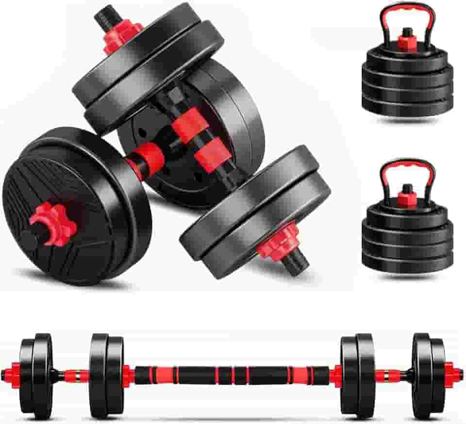 Kit Haltere 6 em 1 Ajustável para Musculação - 15kg Preto - Multifuncional com Barra e Kettlebell
