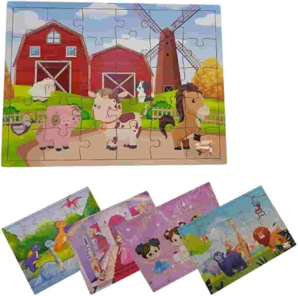Brinquedo Pedagógico Em Madeira Quebra Cabeça Infantil Desenhos Grandes 30 Peças (Fazendinha)