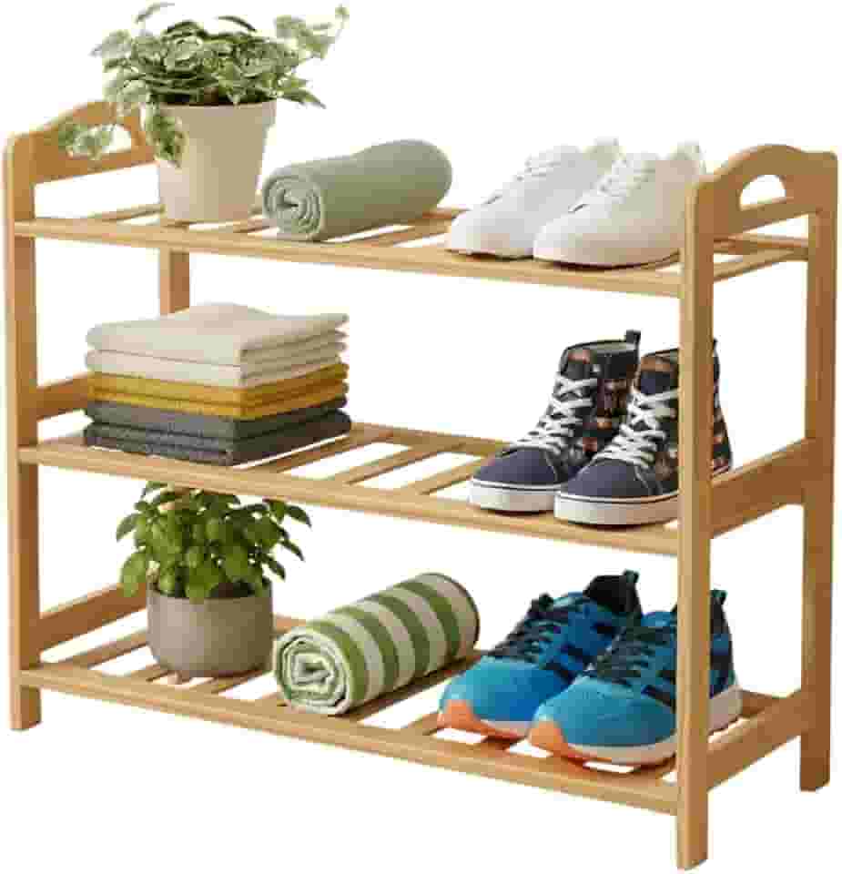 Sapateira de Madeira 3 andares Organizador de Tênis Bege Bambu