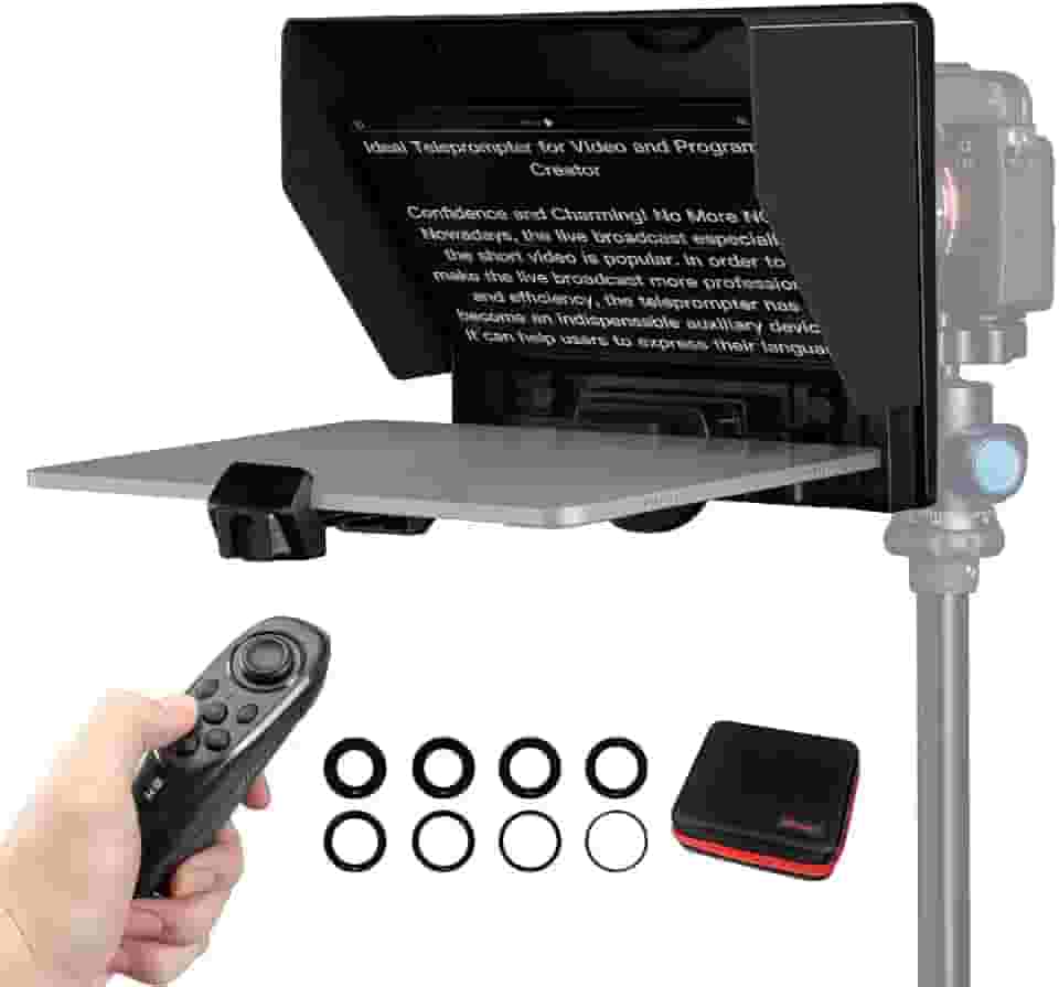 FEELWORLD TP10 Teleprompter dobrável portátil de 10 polegadas para smartphone tablet de até 11 polegadas telefone DSLR câmera gravação de vídeo para transmissão ao vivo discurso de entrevista com